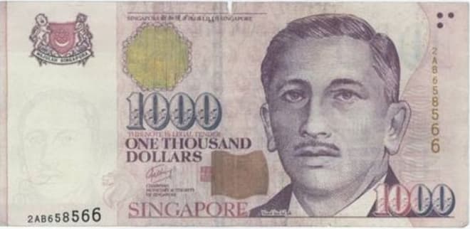 Tờ tiền mệnh giá 1000$ Singapore