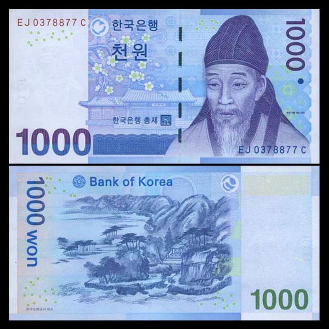 Mệnh giá 1000 Won có màu xanh da trời